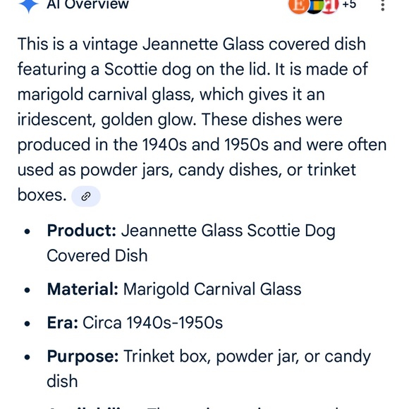 Vintage Jeanette Marigold Carnival Glass Scottie Dog Candy- Trinket -Powder-Dish - Picture 10 of 10